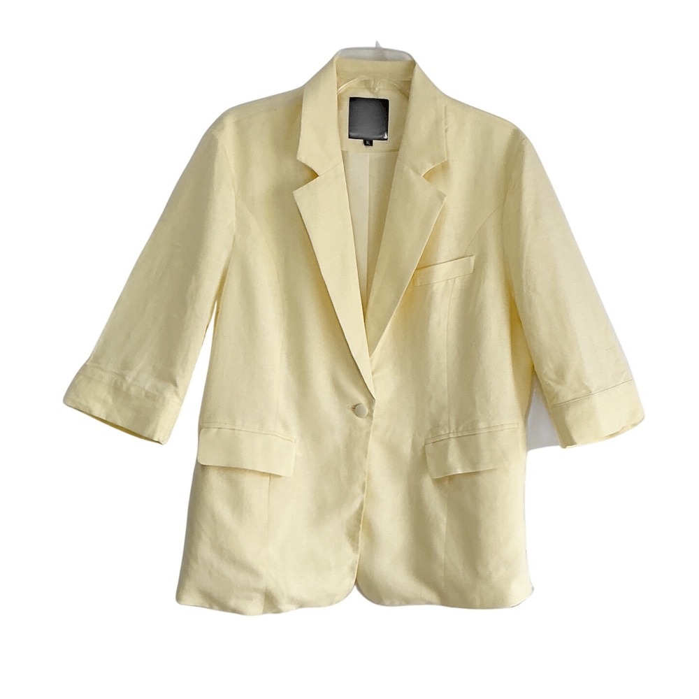 Mina Self Butter Yellow Linen Blend Blazer XL Relaxed Lightweight Jacket XX045